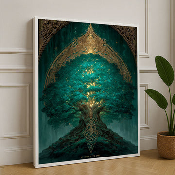 Majestic Enchanted Tree With Golden Glow Canvas Wall Art