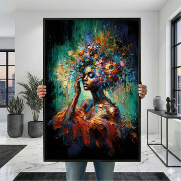 Vibrant Floral-crowned Woman In Abstract Colors Canvas Wall Art