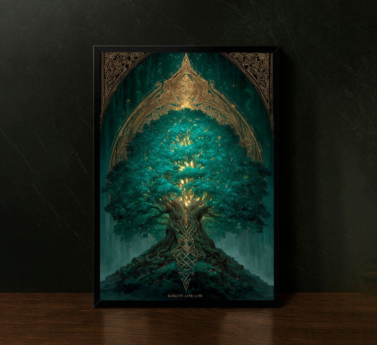 Majestic Enchanted Tree With Golden Glow Canvas Wall Art