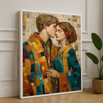 Klimt Inspired Romantic Embrace Canvas Wall Art