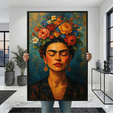 Vibrant Woman With Floral Crown Canvas Wall Art
