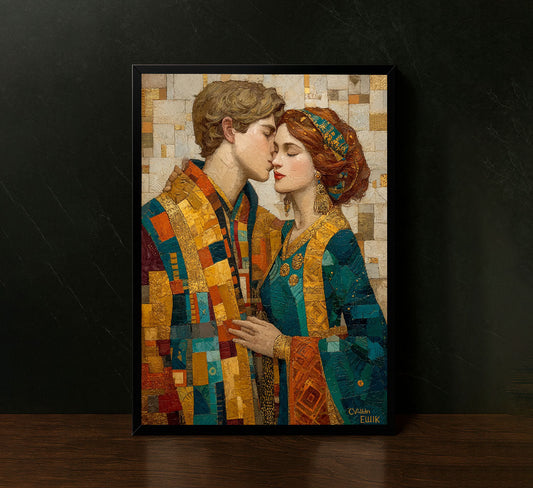 Klimt Inspired Romantic Embrace Canvas Wall Art
