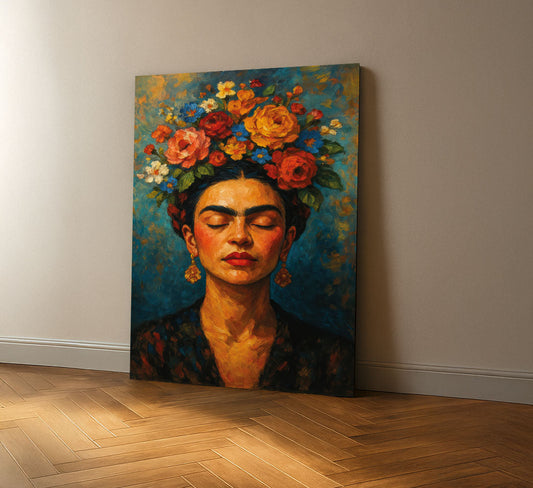 Vibrant Woman With Floral Crown Canvas Wall Art