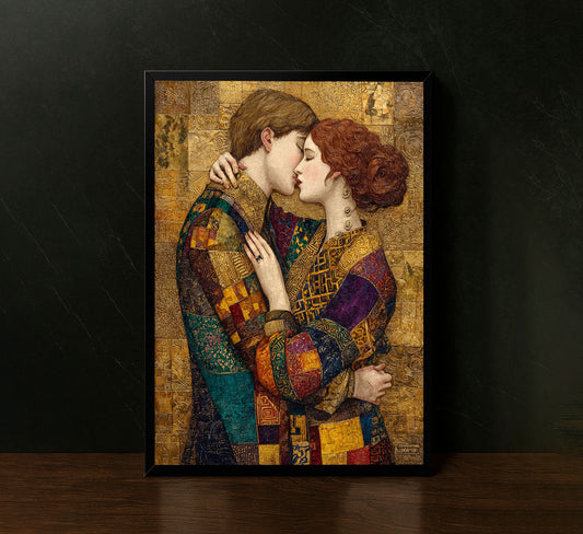 Klimt Inspired Romantic Embrace Canvas Wall Art