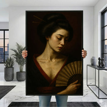 Elegant Geisha With Fan Portrait Canvas Wall Art