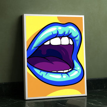 Vibrant Pop Art Blue And Purple Lips Canvas Wall Art