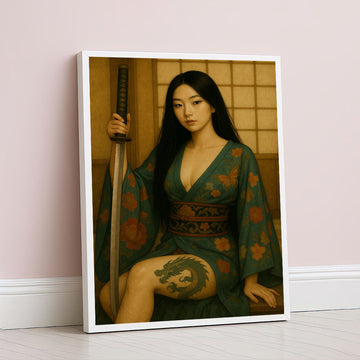 Enchanting Samurai Woman With Tattoos Canvas Wall Art