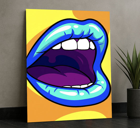 Vibrant Pop Art Blue And Purple Lips Canvas Wall Art