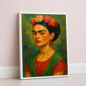 Vibrant Woman With Floral Crown Portrait Canvas Wall Art