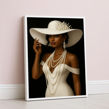 Elegant Black Woman In Pearl Dress Canvas Wall Art