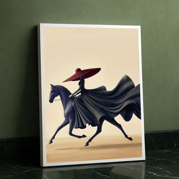 Elegant Woman In Flowing Gown On Horse Canvas Wall Art