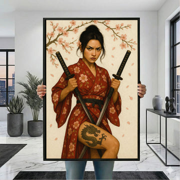 Fierce Samurai Woman Canvas Wall Art Print | Japanese Warrior Bedroom Decor | Statement Piece