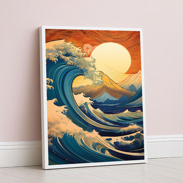 Dramatic Ocean Waves Under Golden Sun Canvas Wall Art