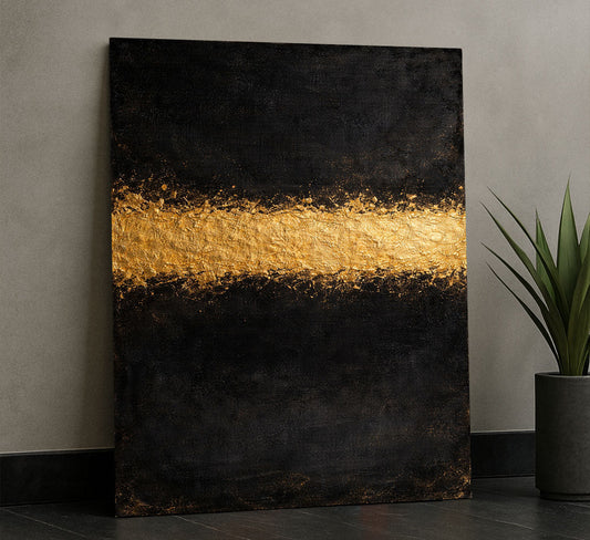 Dramatic Black And Gold Textured Stripe Canvas Wall Art