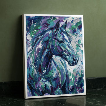 Dynamic Blue And Purple Horse Portrait Canvas Wall Art