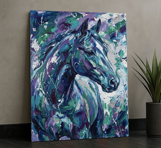 Dynamic Blue And Purple Horse Portrait Canvas Wall Art