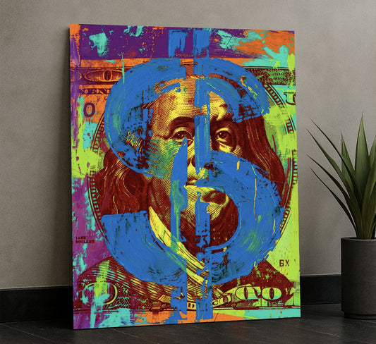 Vibrant Multicolor Dollar Sign Portrait Canvas Wall Art