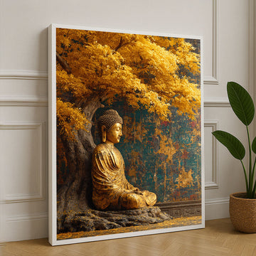 Golden Buddha Under Autumn Tree Canvas Wall Art Masterpiece