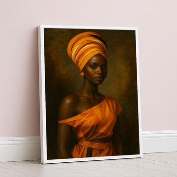 Majestic African Woman In Orange Headwrap Canvas Wall Art