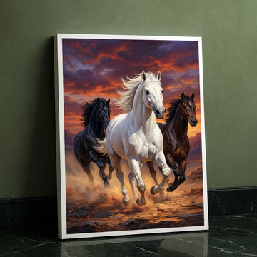 Dynamic Trio Of Galloping Horses At Sunset Canvas Wall Art