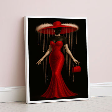 Elegant Woman In Red Gown And Hat Canvas Wall Art