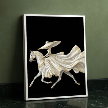 Elegant Woman In Flowing Gown On Horse Canvas Wall Art