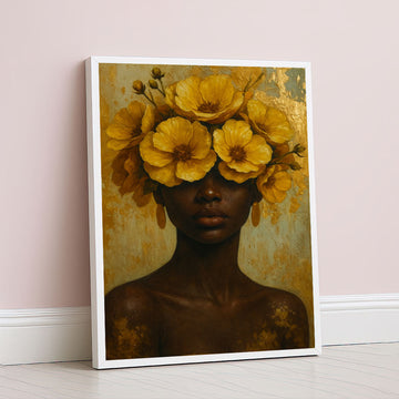 Enchanting Woman With Yellow Flower Crown Canvas Wall Art