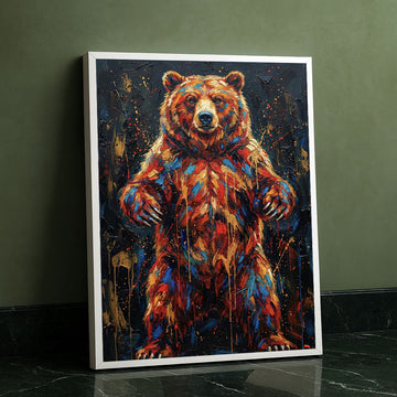 Vibrant Multicolored Bear In Stance Canvas Wall Art