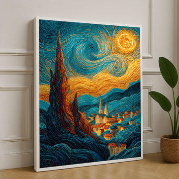 Van Gogh Starry Night Inspired Swirling Canvas Wall Art