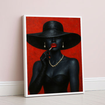 Elegant Black Woman With Lipstick Canvas Wall Art