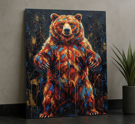 Vibrant Multicolored Bear In Stance Canvas Wall Art