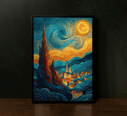 Van Gogh Starry Night Inspired Swirling Canvas Wall Art