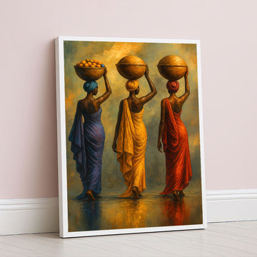 Vibrant African Women Carrying Baskets Canvas Wall Art