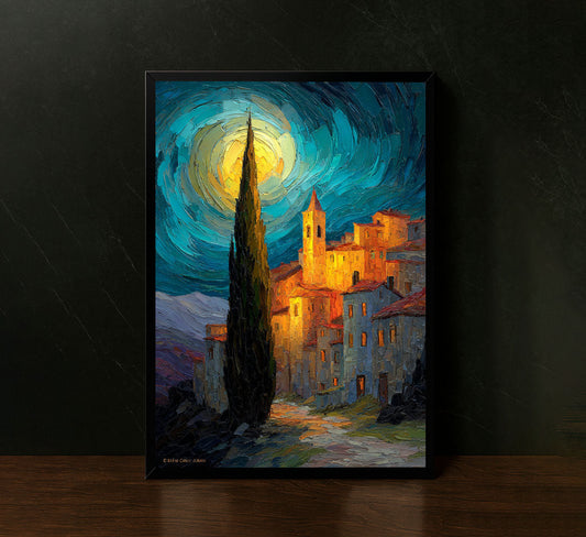 Van Gogh Inspired Starry Night Village Canvas Wall Art