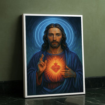 Mystical Jesus With Sacred Heart Canvas Wall Art