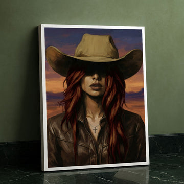 Captivating Redheaded Woman In Cowboy Hat Canvas Wall Art