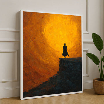 Van Gogh Inspired Silhouette Against Fiery Sunset Canvas Wall Art
