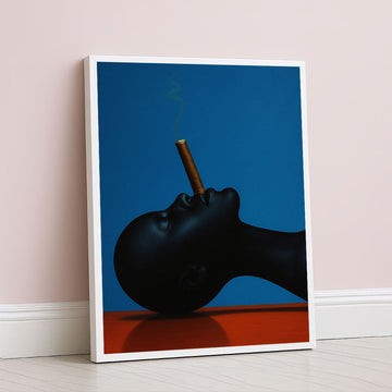 Bold Black Woman With Cigar On Blue Canvas Wall Art