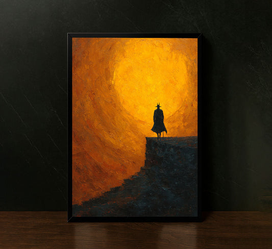Van Gogh Inspired Silhouette Against Fiery Sunset Canvas Wall Art