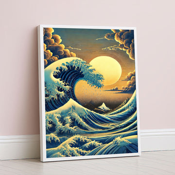Dramatic Ocean Waves Under Golden Sky Canvas Wall Art