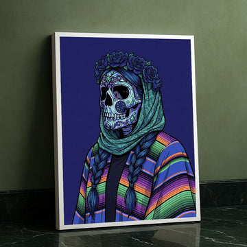 Captivating Sugar Skull Woman With Braids Canvas Wall Art