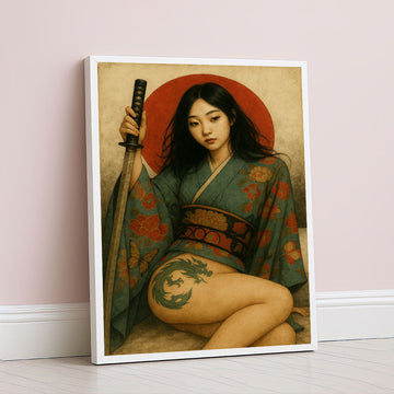Enchanting Samurai Woman With Dragon Tattoo Canvas Wall Art