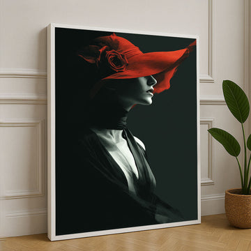 Elegant Woman In Red Hat Portrait Canvas Wall Art