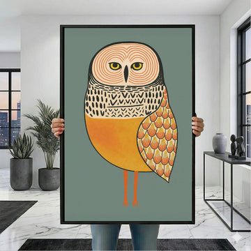 Enchanting Stylized Owl With Geometric Patterns Canvas Wall Art