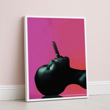 Bold Black Woman With Cigar On Pink Canvas Wall Art