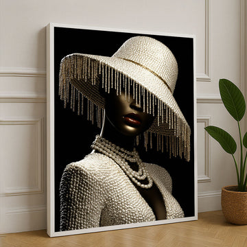 Elegant Pearl-covered Woman In Hat Canvas Wall Art