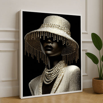 Elegant Pearl Adorned Fashion Muse Canvas Wall Art