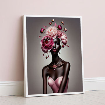 Elegant Black Woman With Floral Headpiece Canvas Wall Art