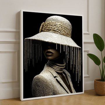 Elegant Woman In Beaded Hat And Suit Canvas Wall Art