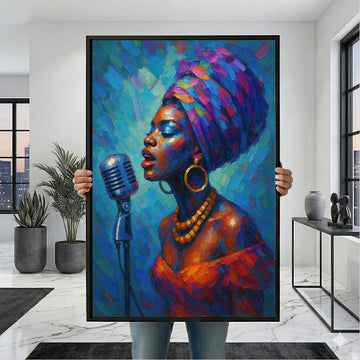 Vibrant African Woman Singing With Microphone Canvas Wall Art